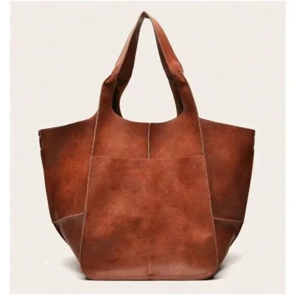 Luxe Vegan Leather Minimalist Oversized Tote Bag - Picture 4 of 11